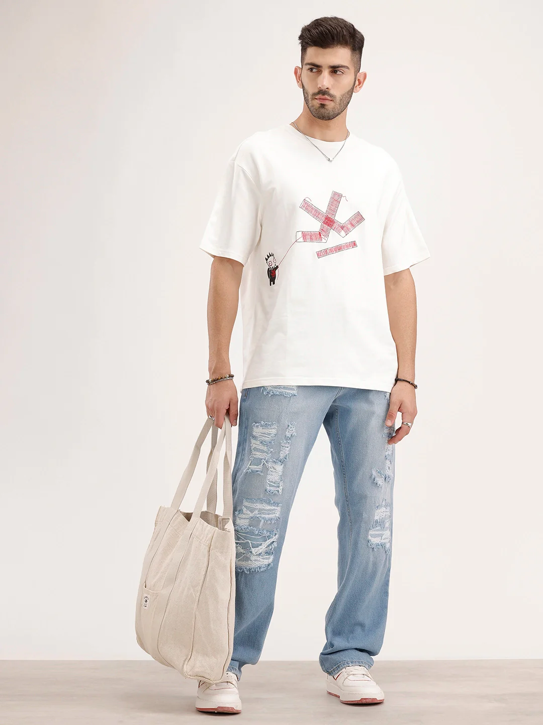 Oversized Fit Embroidered T-Shirt | Off White - Image 2