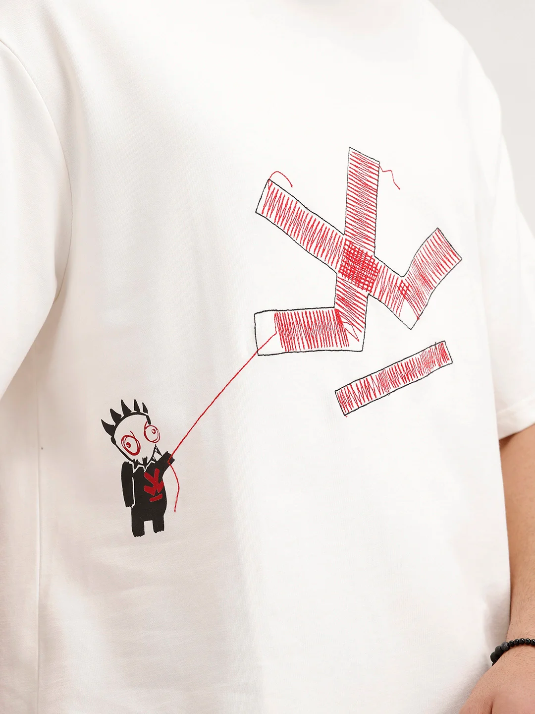 Oversized Fit Embroidered T-Shirt | Off White - Image 5