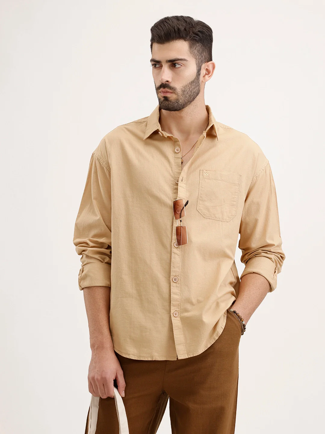 Oversized Fit Full Sleeve Shirt | Khaki