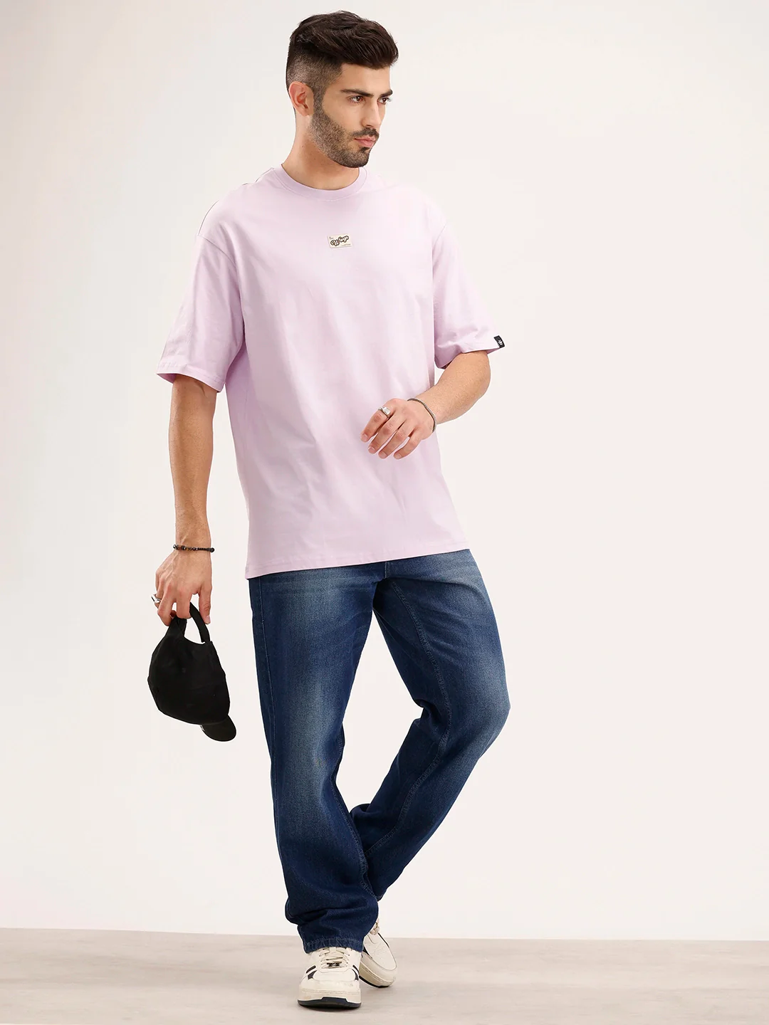 Oversized Fit Patch Detailed T-Shirt | Purple - Image 2