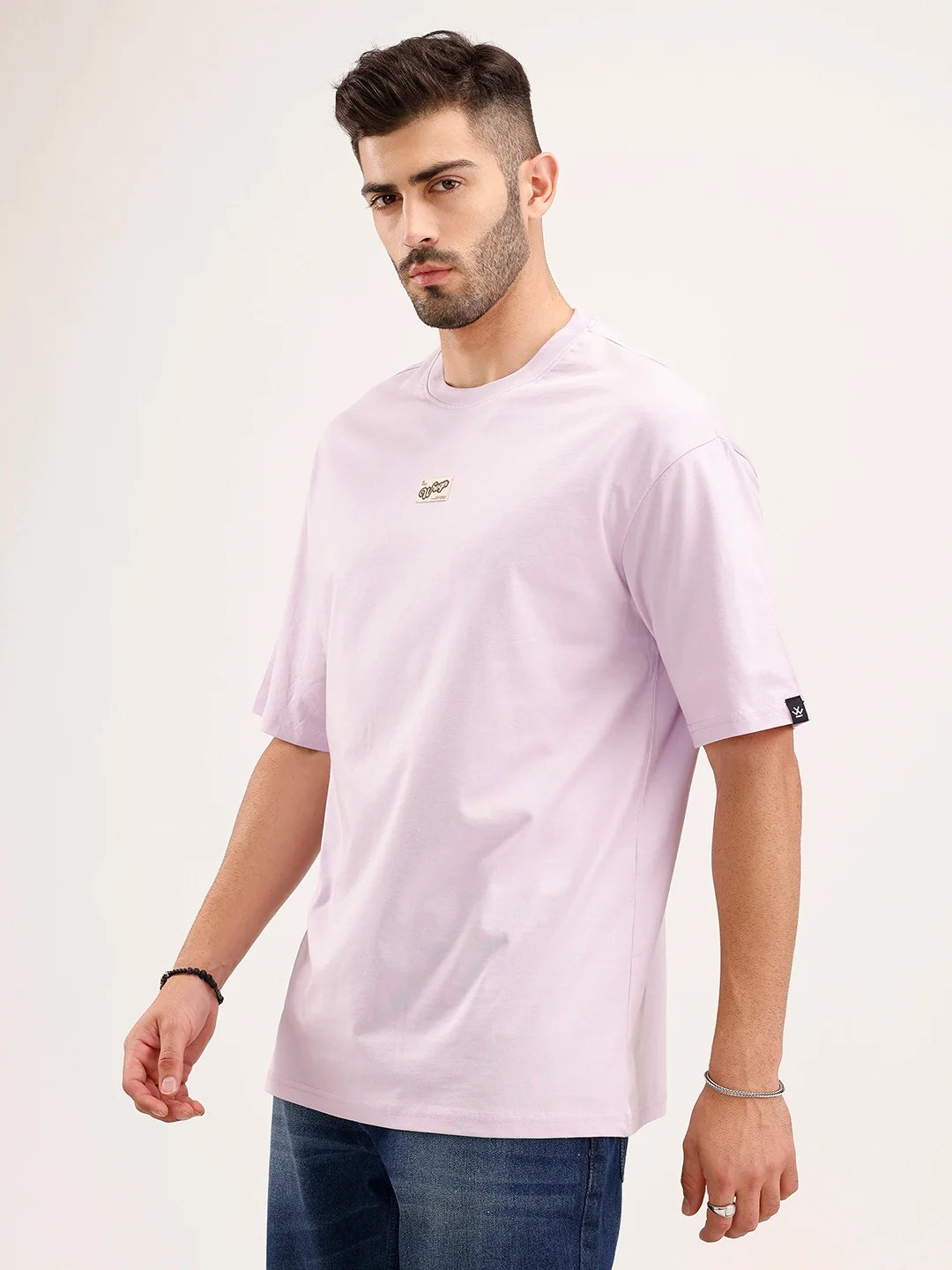 Oversized Fit Patch Detailed T-Shirt | Purple - Image 4