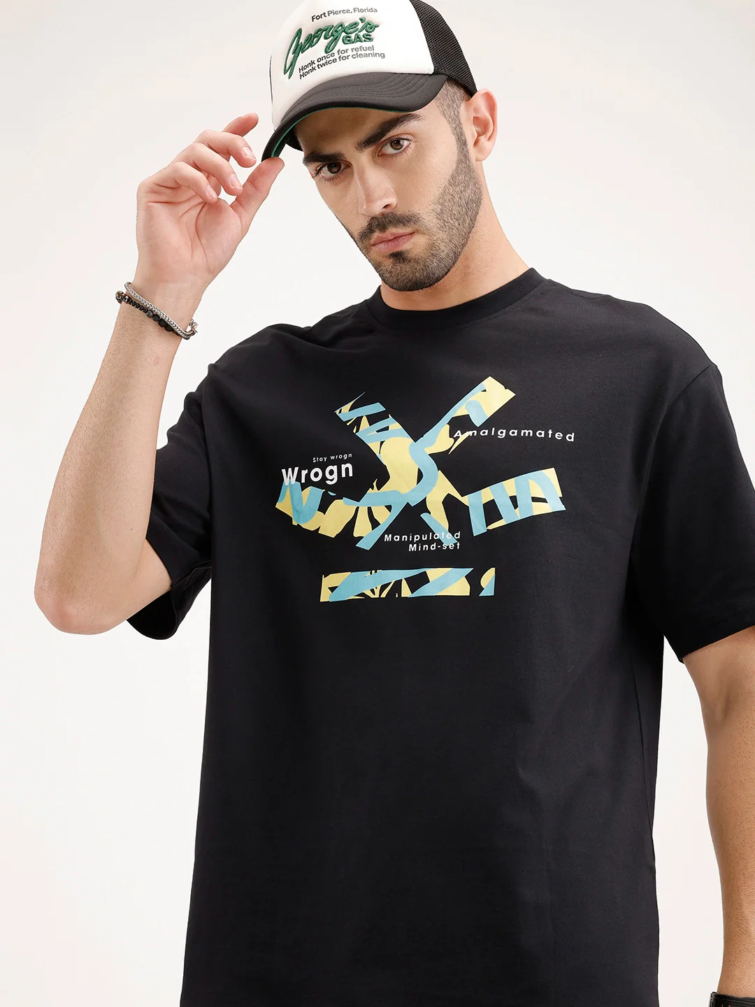 Oversized Fit Placement Printed T-Shirt | Black
