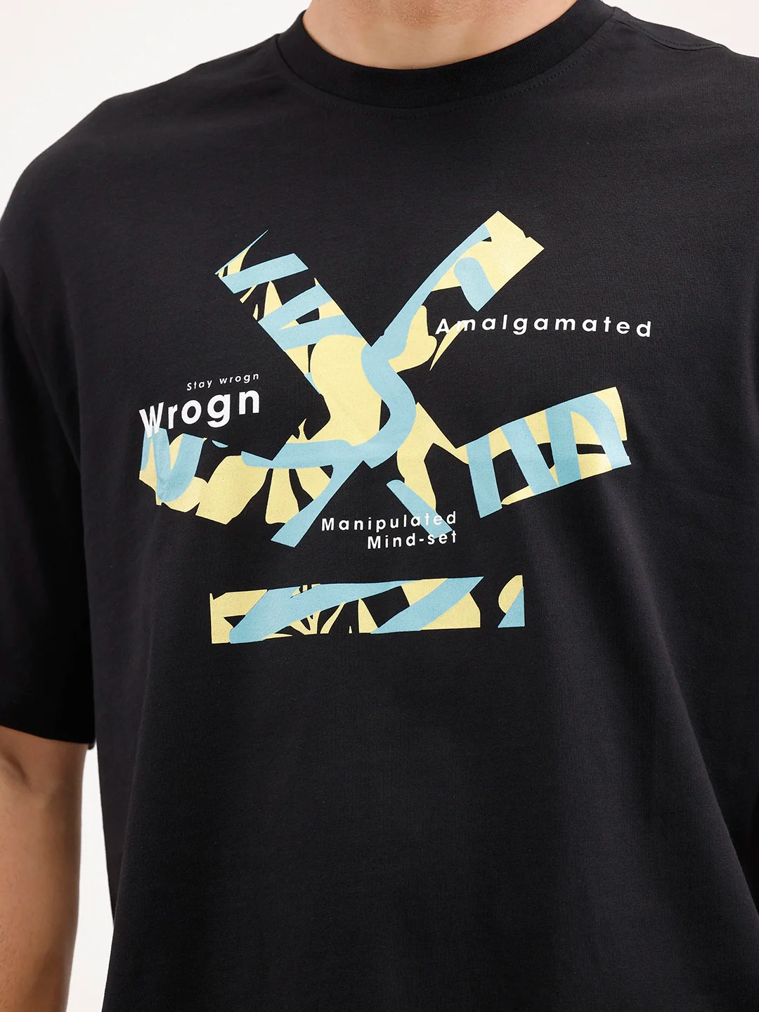 Oversized Fit Placement Printed T-Shirt | Black - Image 5