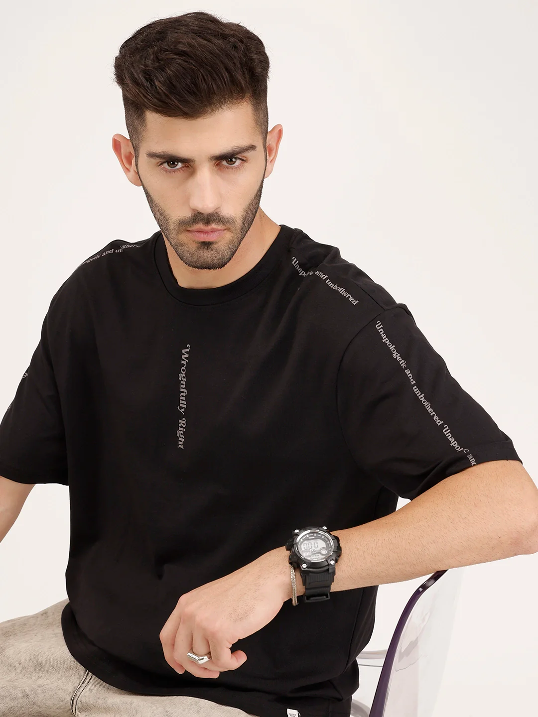 Oversized Fit Placement Printed T-Shirt | Black