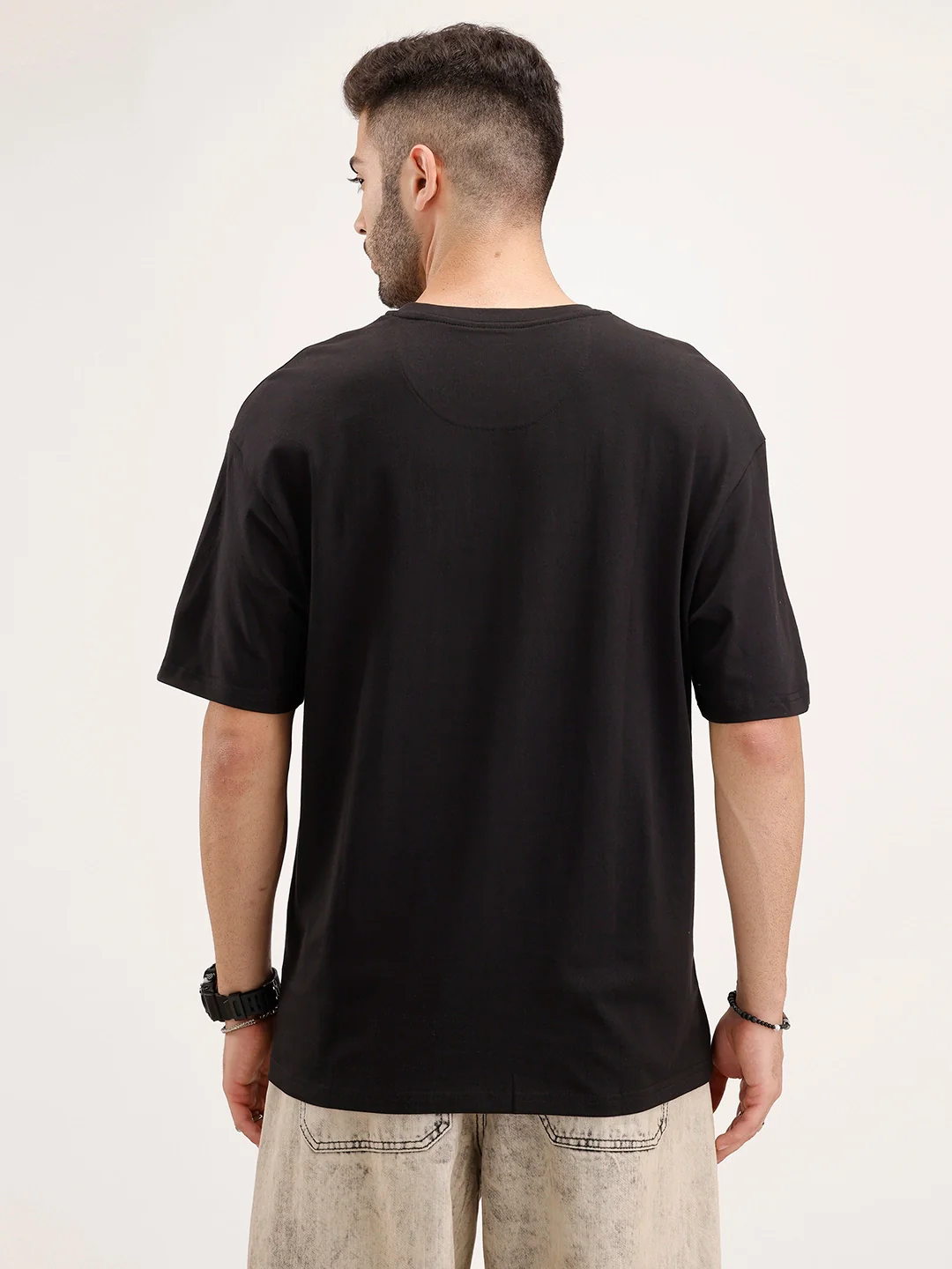 Oversized Fit Placement Printed T-Shirt | Black - Image 3
