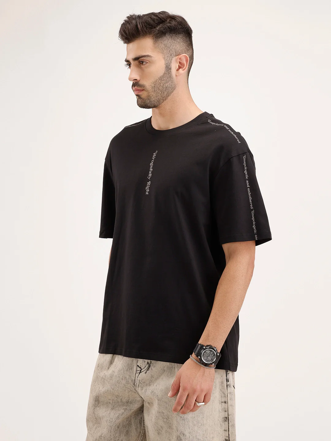 Oversized Fit Placement Printed T-Shirt | Black - Image 4
