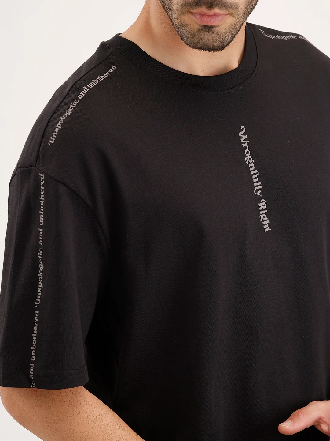 Oversized Fit Placement Printed T-Shirt | Black - Image 5
