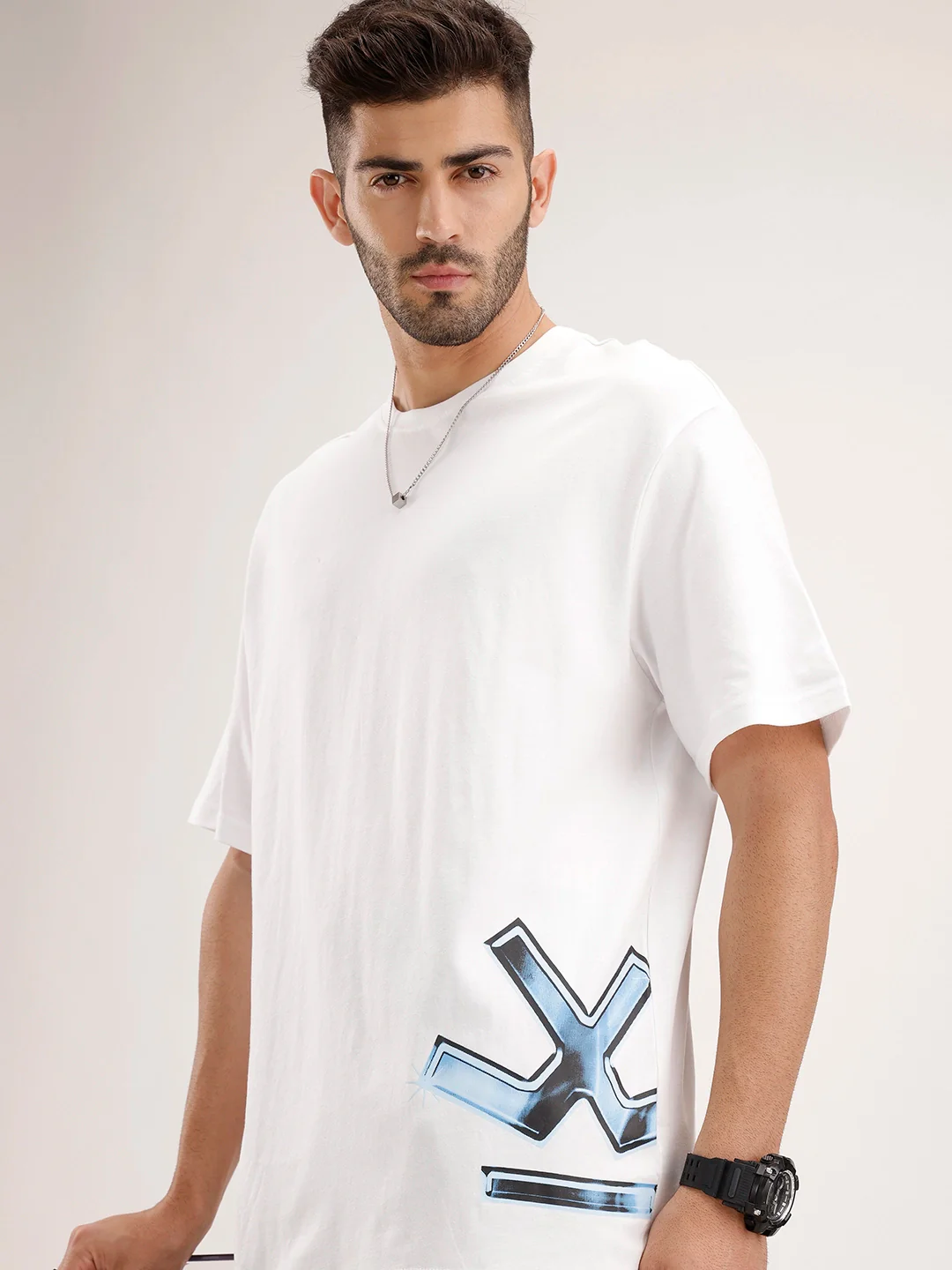 Oversized Fit Placement Printed T-Shirt | White