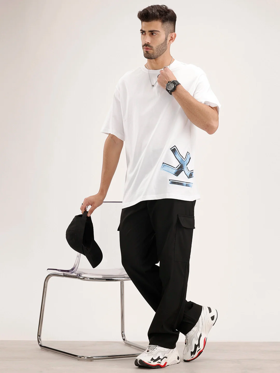 Oversized Fit Placement Printed T-Shirt | White - Image 2
