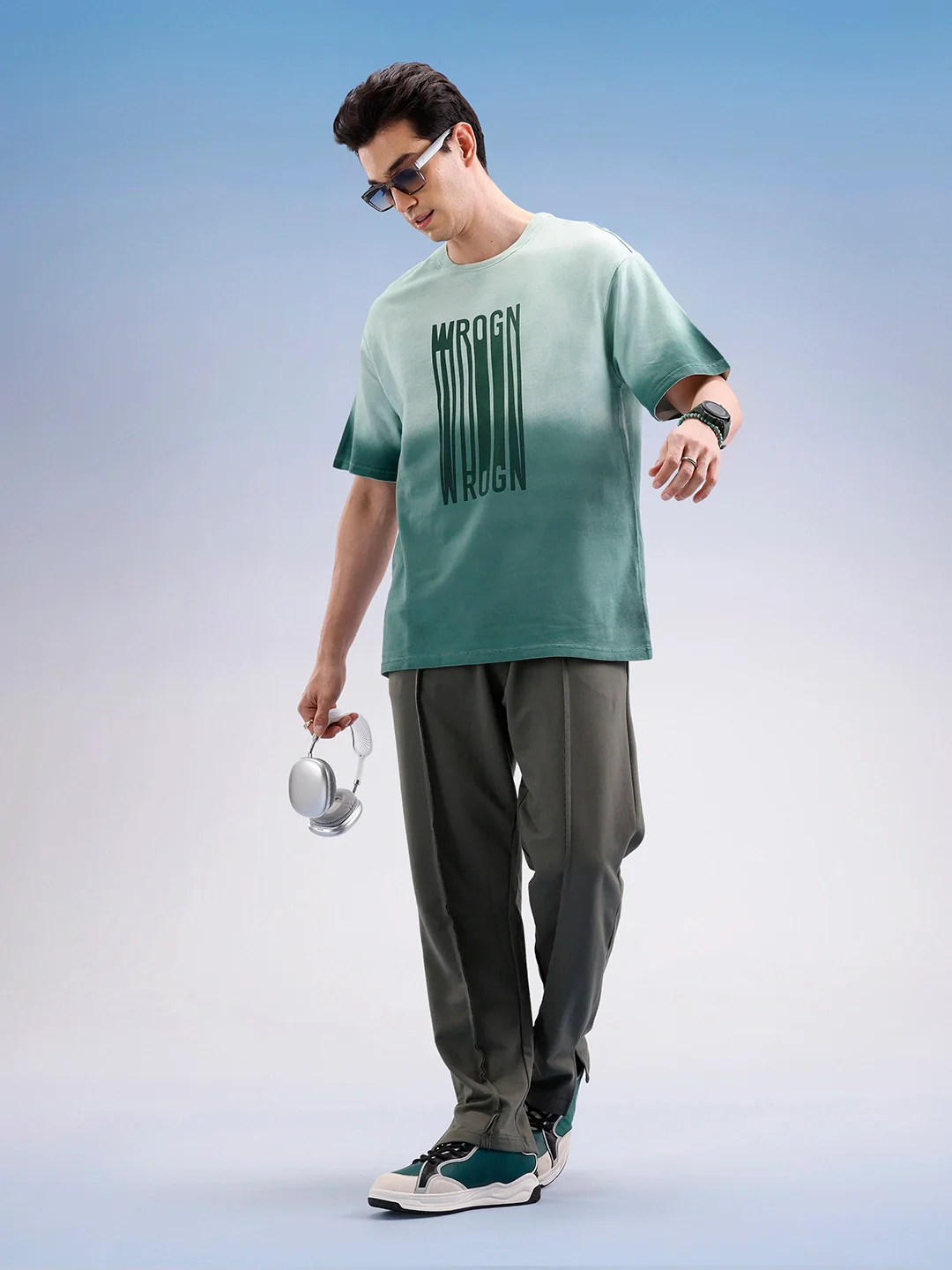 Oversized Gradient Printed T-Shirt | Green - Image 2