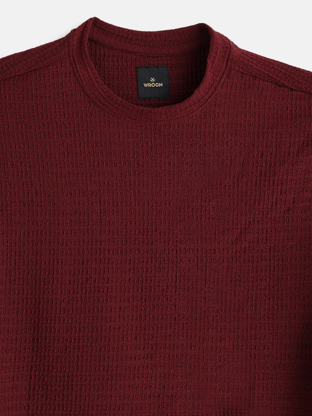Oversized Jacquard Textured Crew Neck T-Shirt | Maroon - Image 3