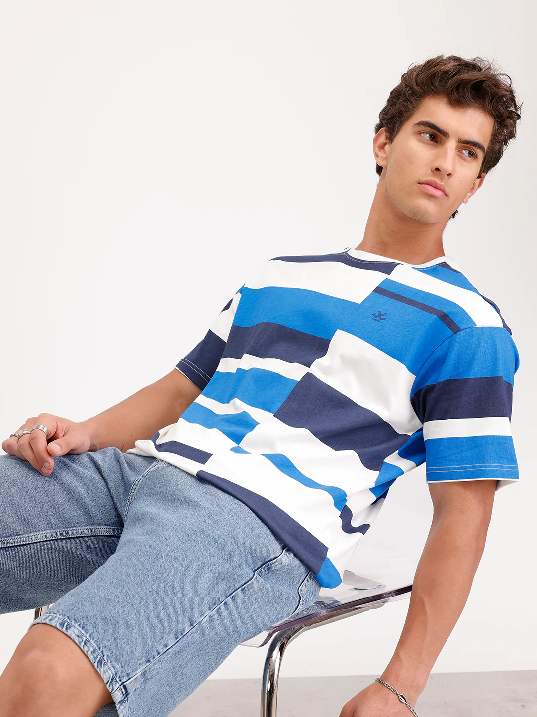 Oversized Pannel Printed T-Shirt | Blue