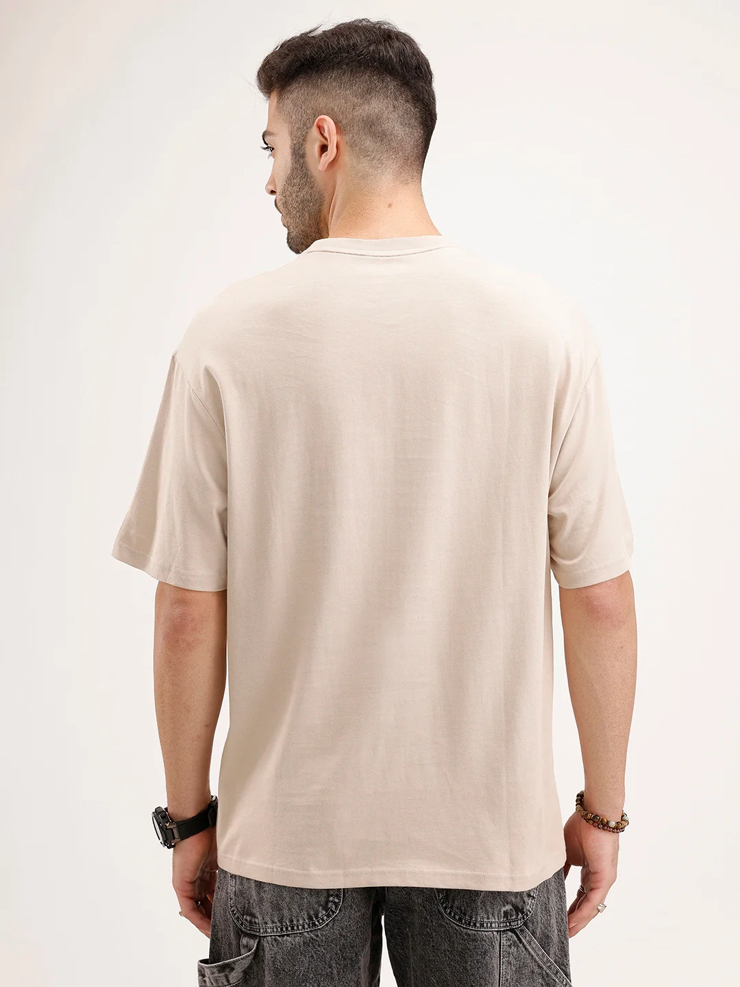 Oversized Placement Printed T-Shirt | Beige - Image 3