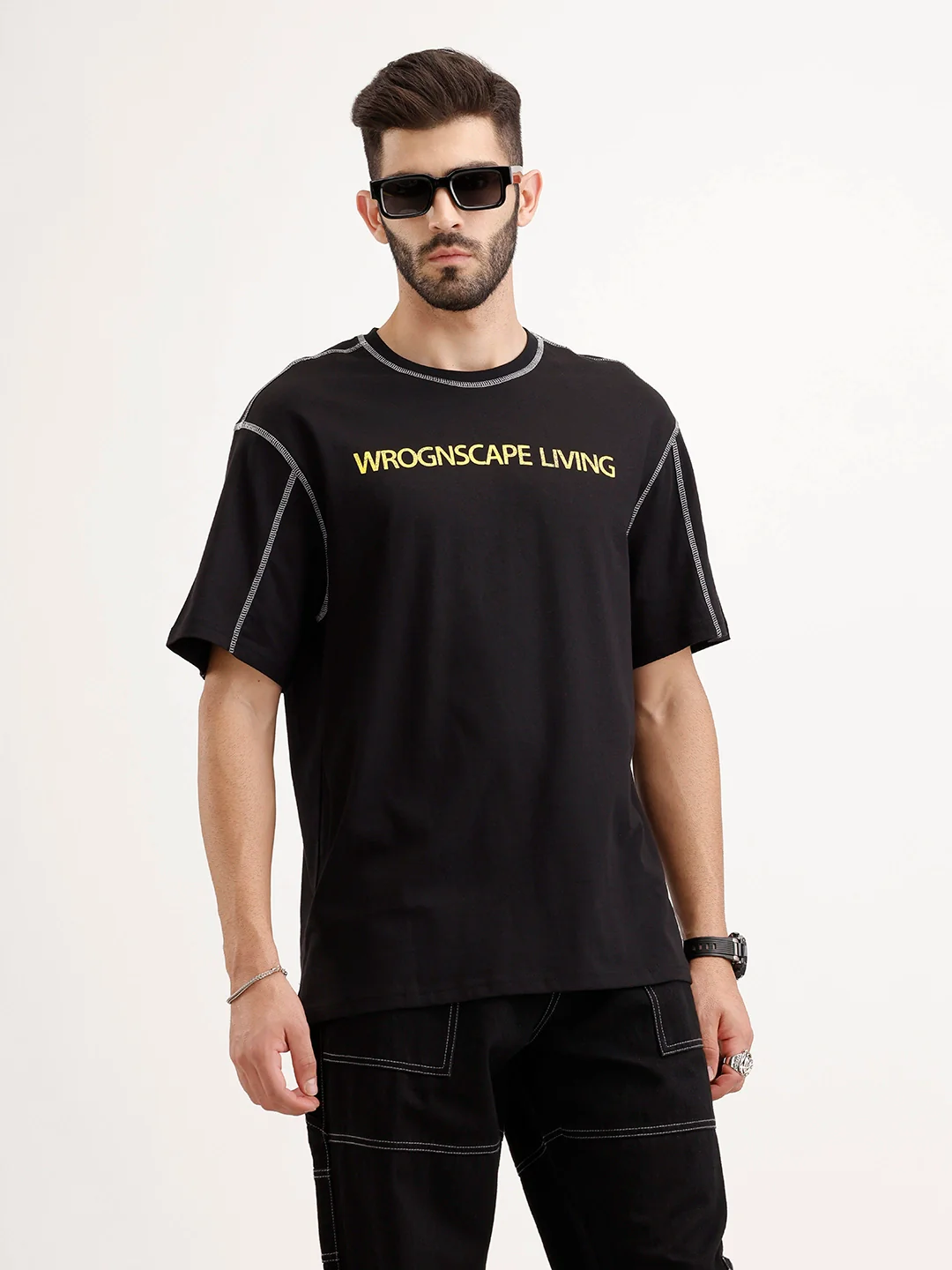 Oversized Placement Printed T-Shirt | Black