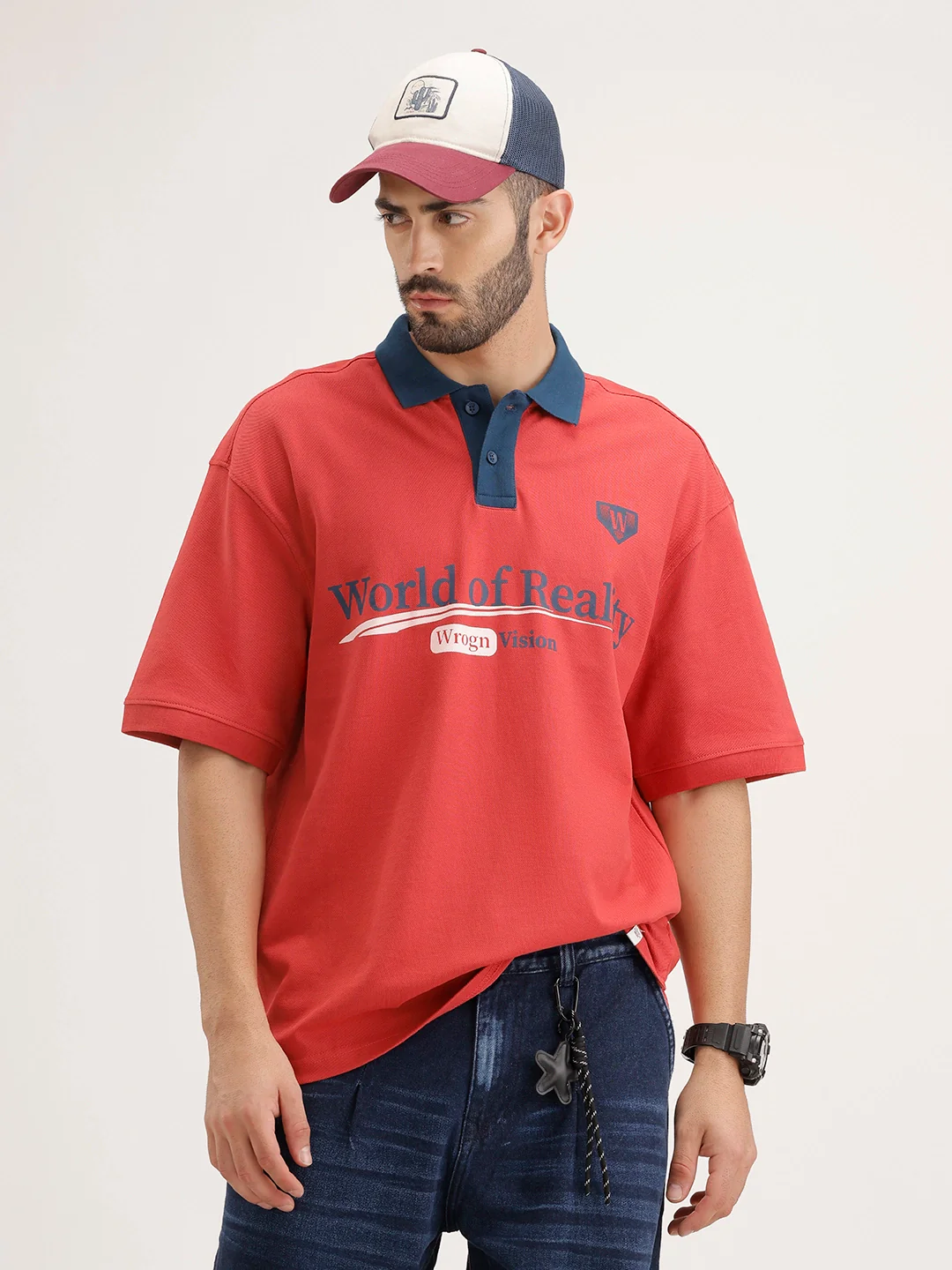 Oversized Placement Printed T-Shirt | Red