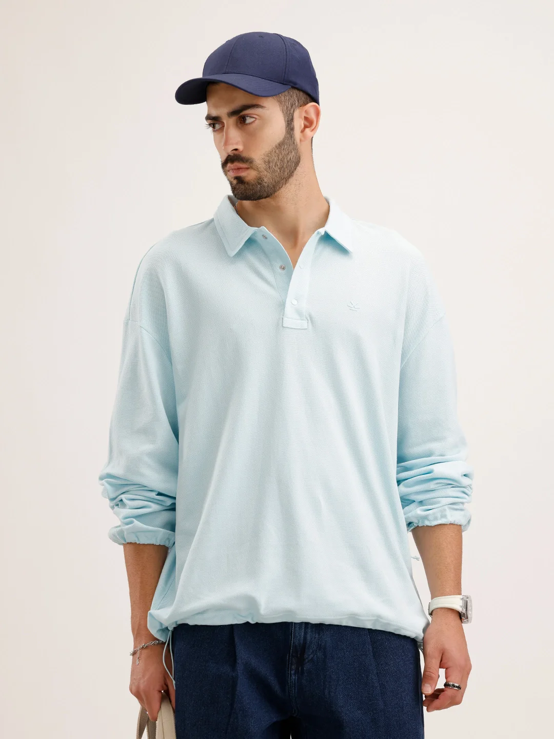 Oversized Plus Fit Full Sleeve T-Shirt | Light Blue
