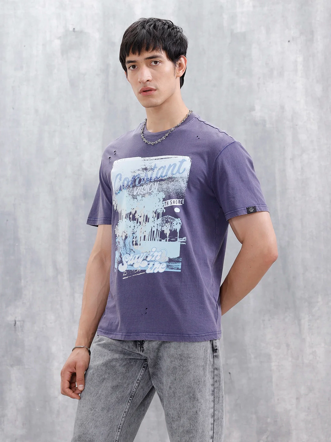 Oversized Washed Distressed Graphic T-Shirt | Navy Blue - Image 4