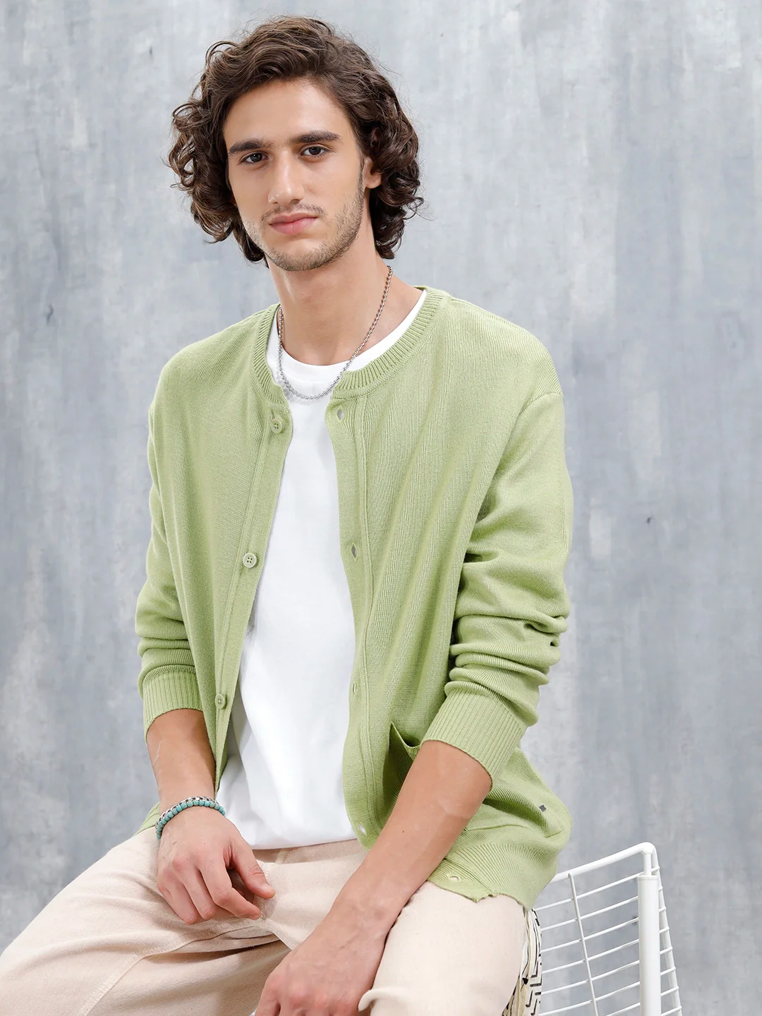 Pastel Comfort Fit Cardigan Sweater | Light Green