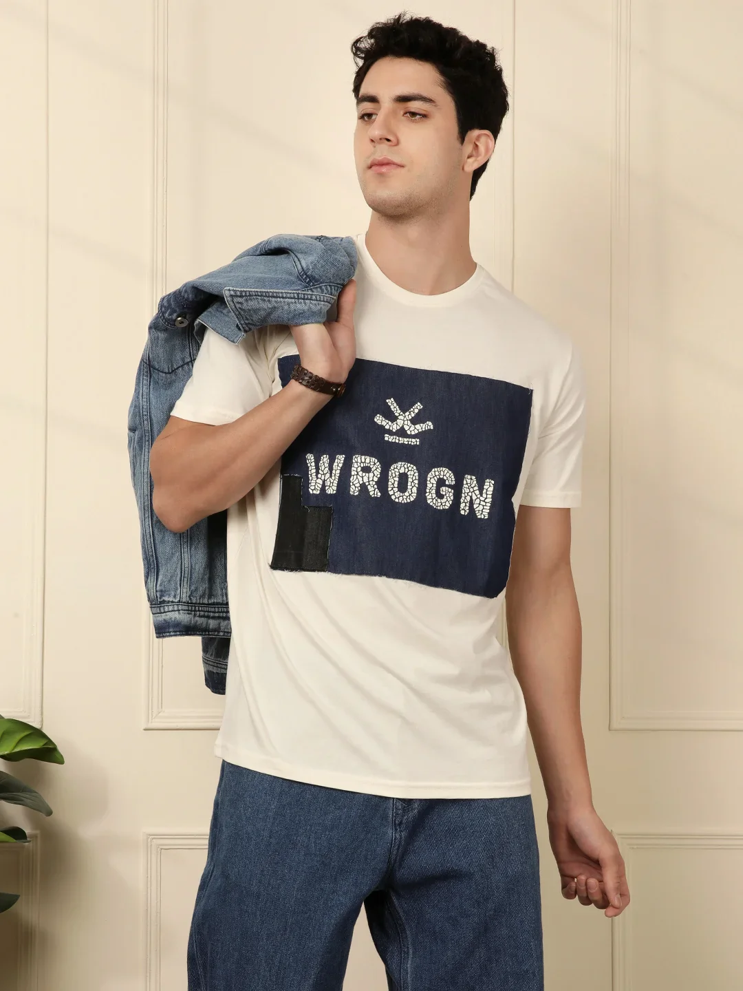 Patched In Printed White T-Shirt