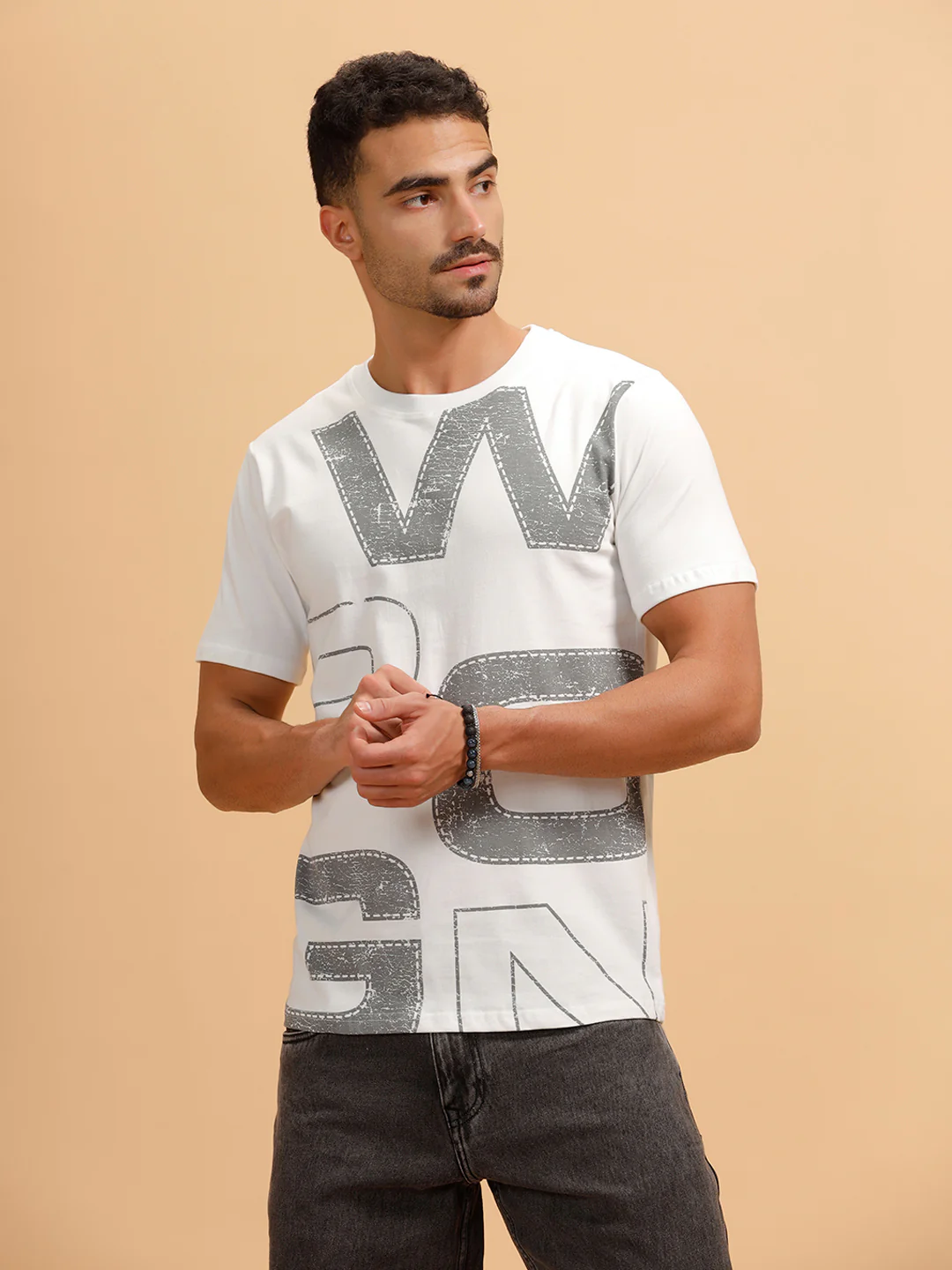 Patchwork Text Printed T-Shirt | White