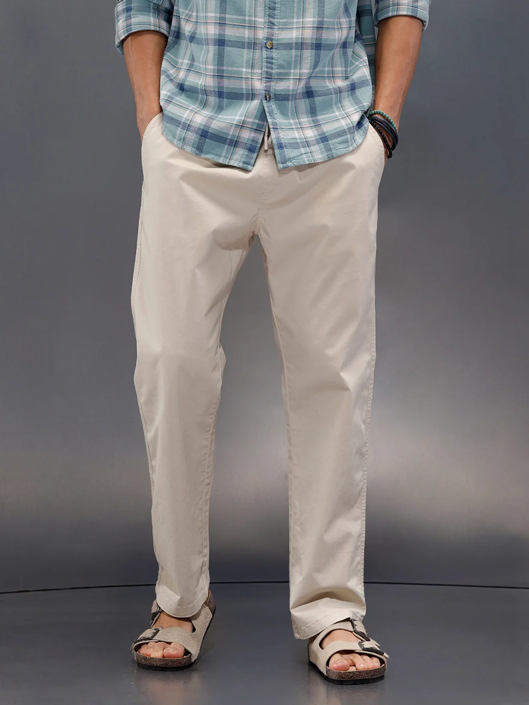 Peached Cotton Straight Fit Trouser | Beige
