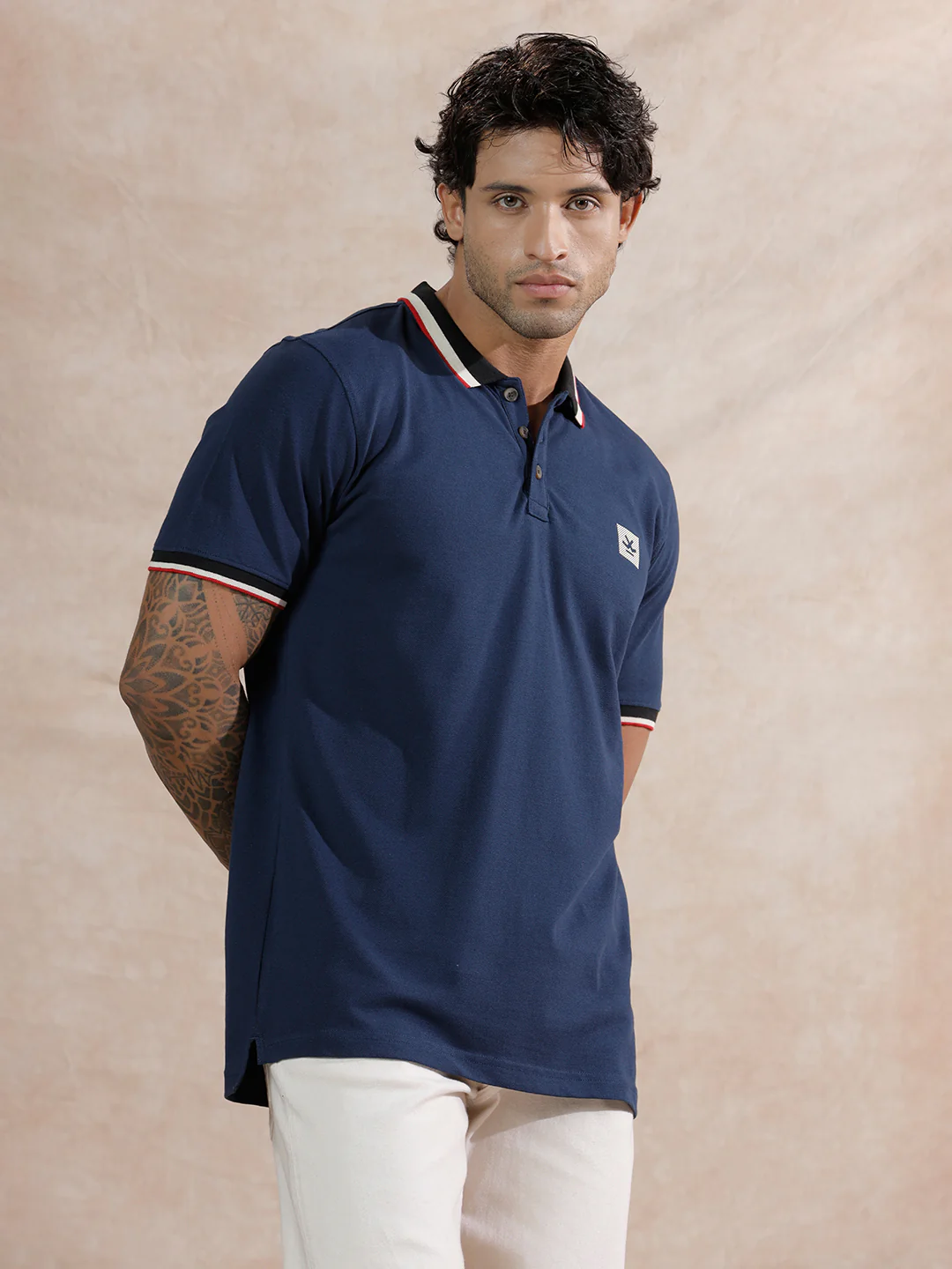 Pixel Ombre Slim Fit Polo T-Shirt | Navy Blue