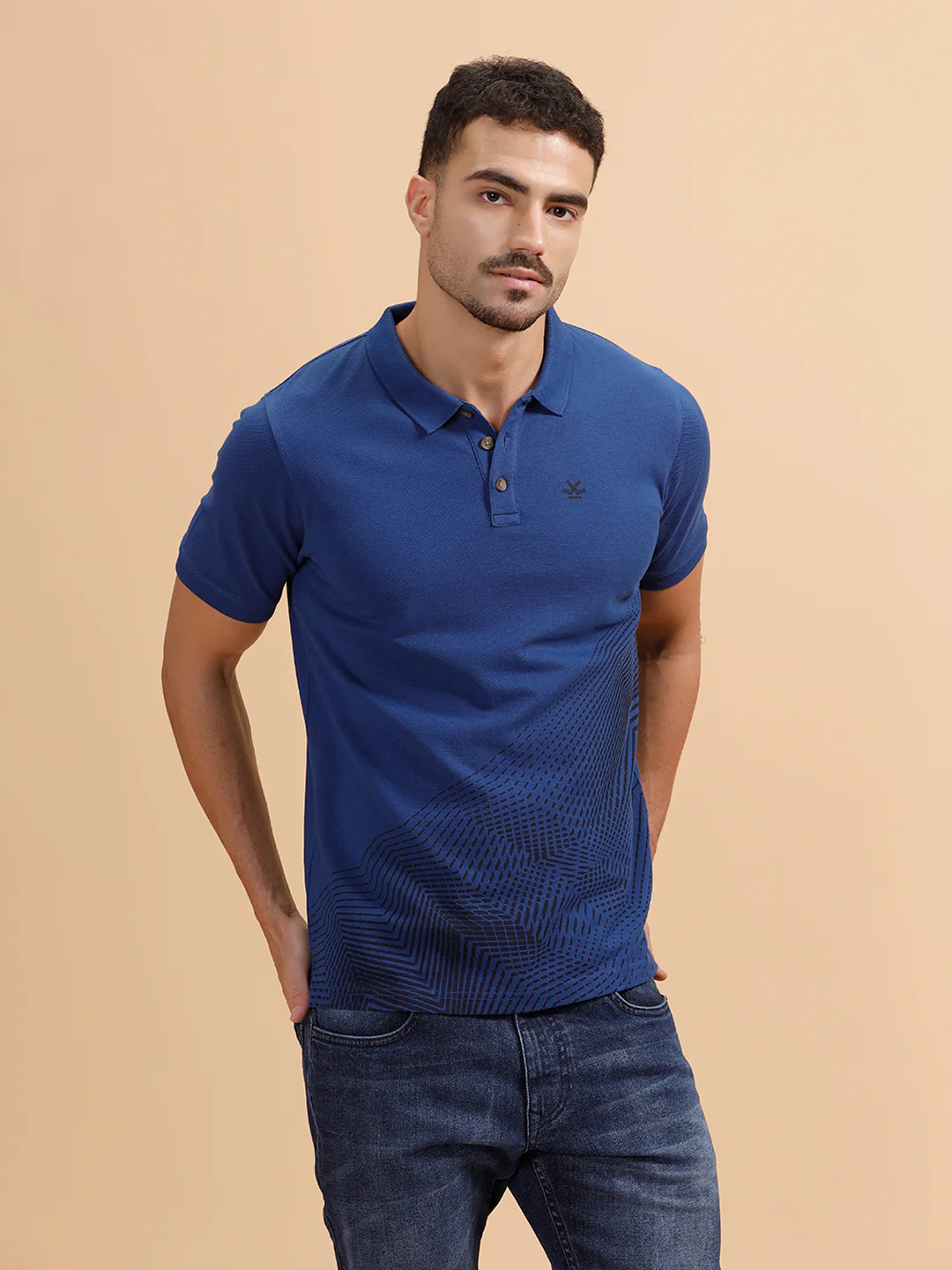 Pixel Placement Print Polo T-Shirt | Blue