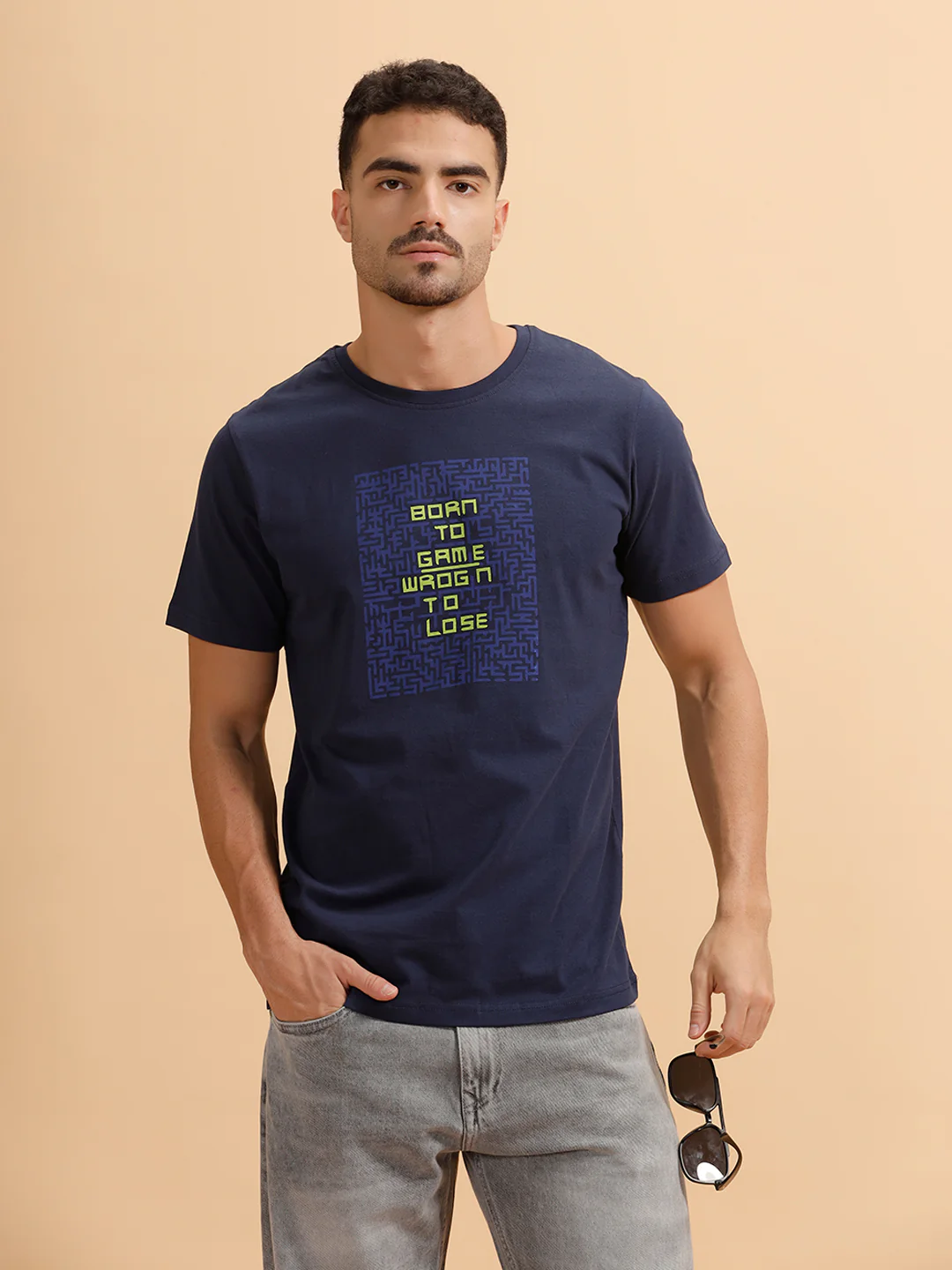Placement Print Slim Fit T-Shirt | Navy Blue