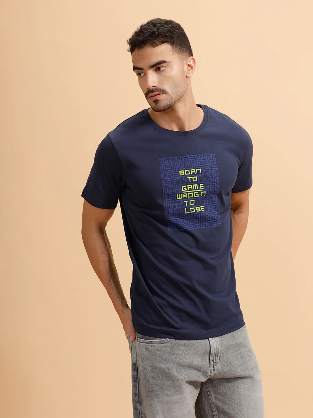 Placement Print Slim Fit T-Shirt | Navy Blue - Image 4