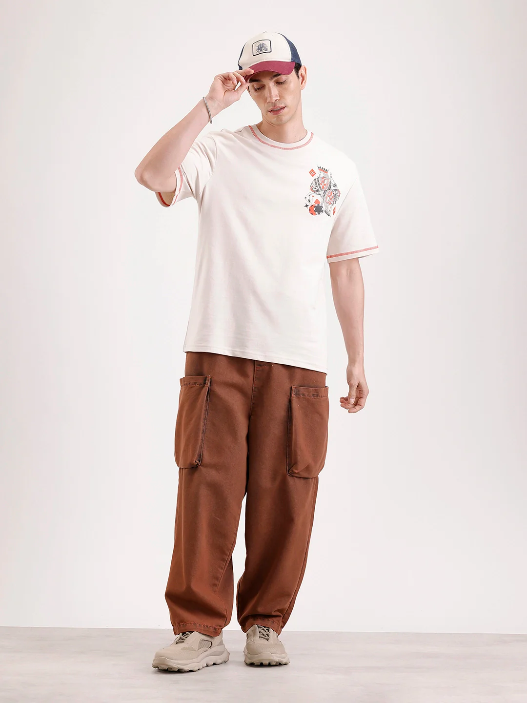 Placement Printed Oversized T-Shirt | Beige - Image 2