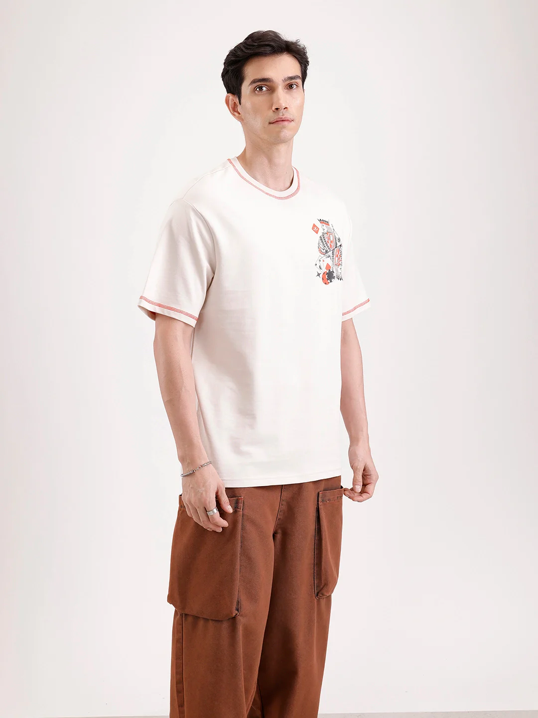 Placement Printed Oversized T-Shirt | Beige - Image 4