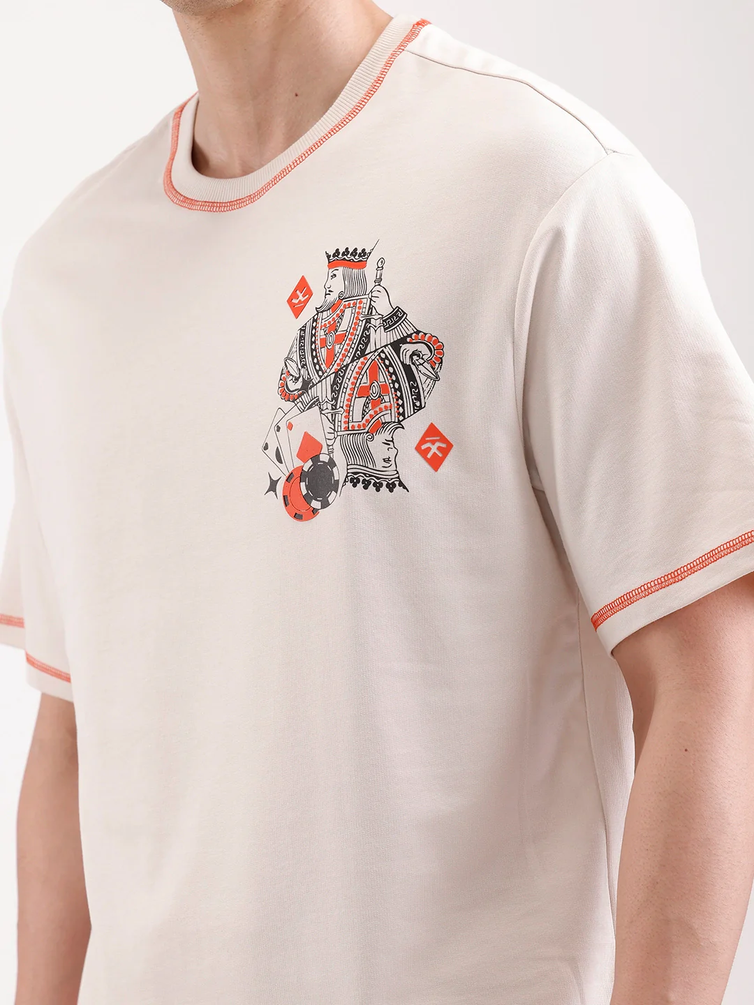 Placement Printed Oversized T-Shirt | Beige - Image 5