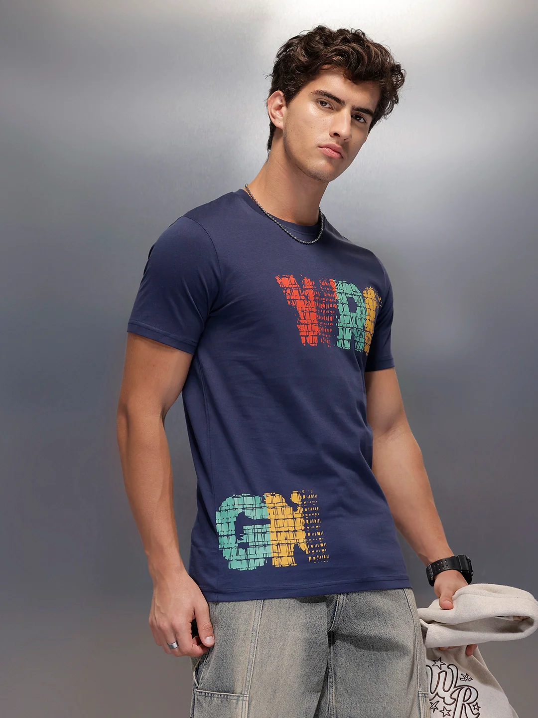 Placement Printed Regular Fit T-Shirt | Navy Blue