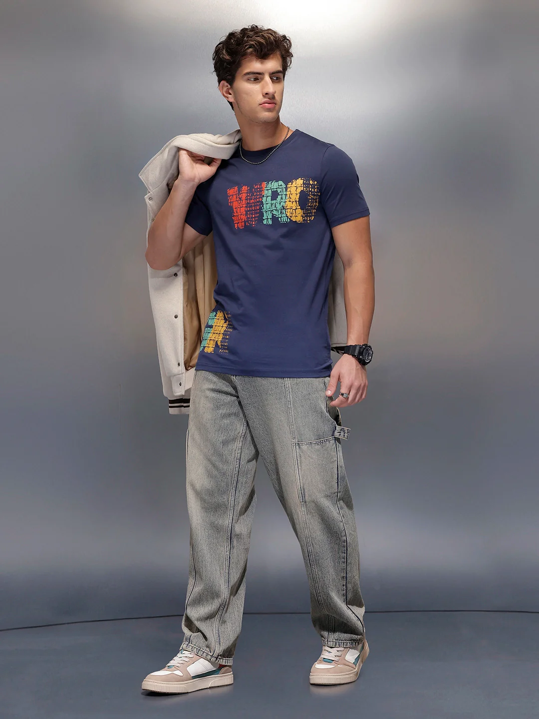Placement Printed Regular Fit T-Shirt | Navy Blue - Image 2