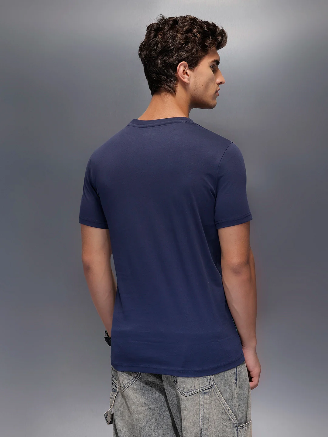 Placement Printed Regular Fit T-Shirt | Navy Blue - Image 3
