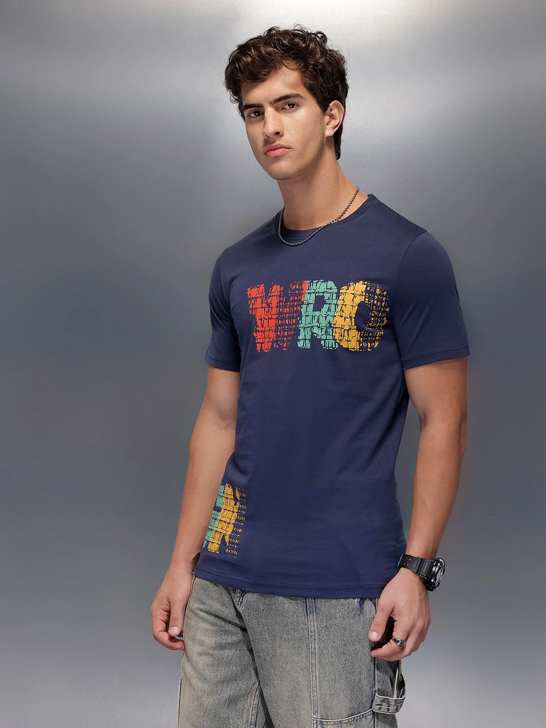 Placement Printed Regular Fit T-Shirt | Navy Blue - Image 4