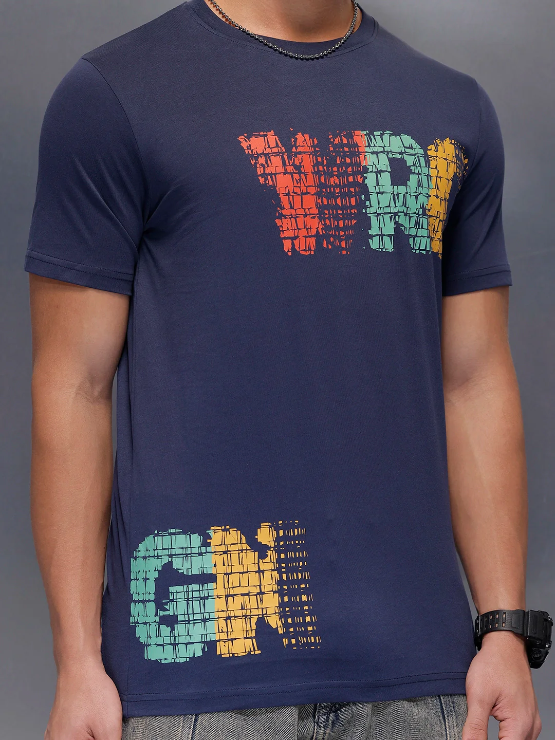 Placement Printed Regular Fit T-Shirt | Navy Blue - Image 5