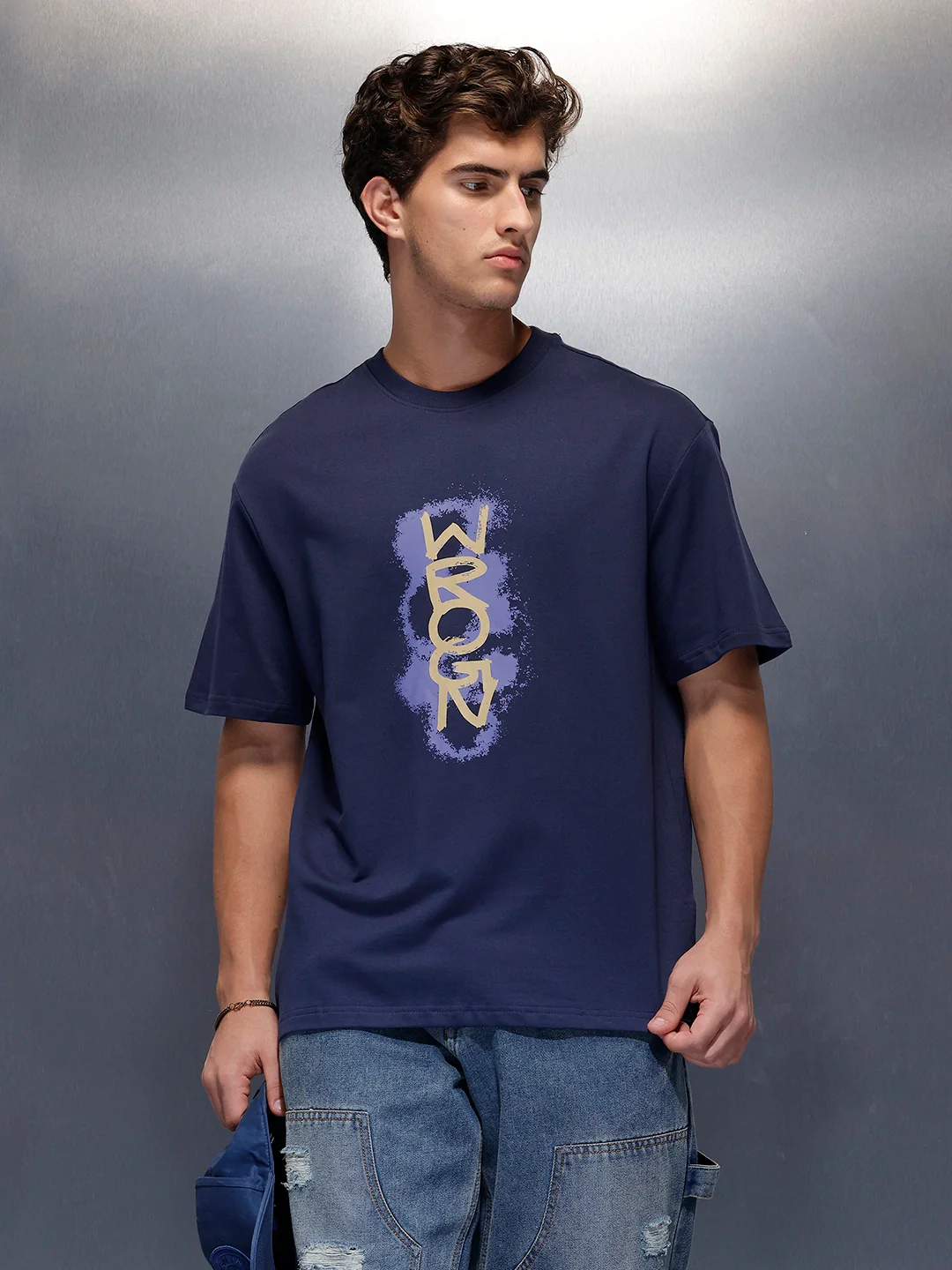 Placement Printed Regular Fit T-Shirt | Navy Blue