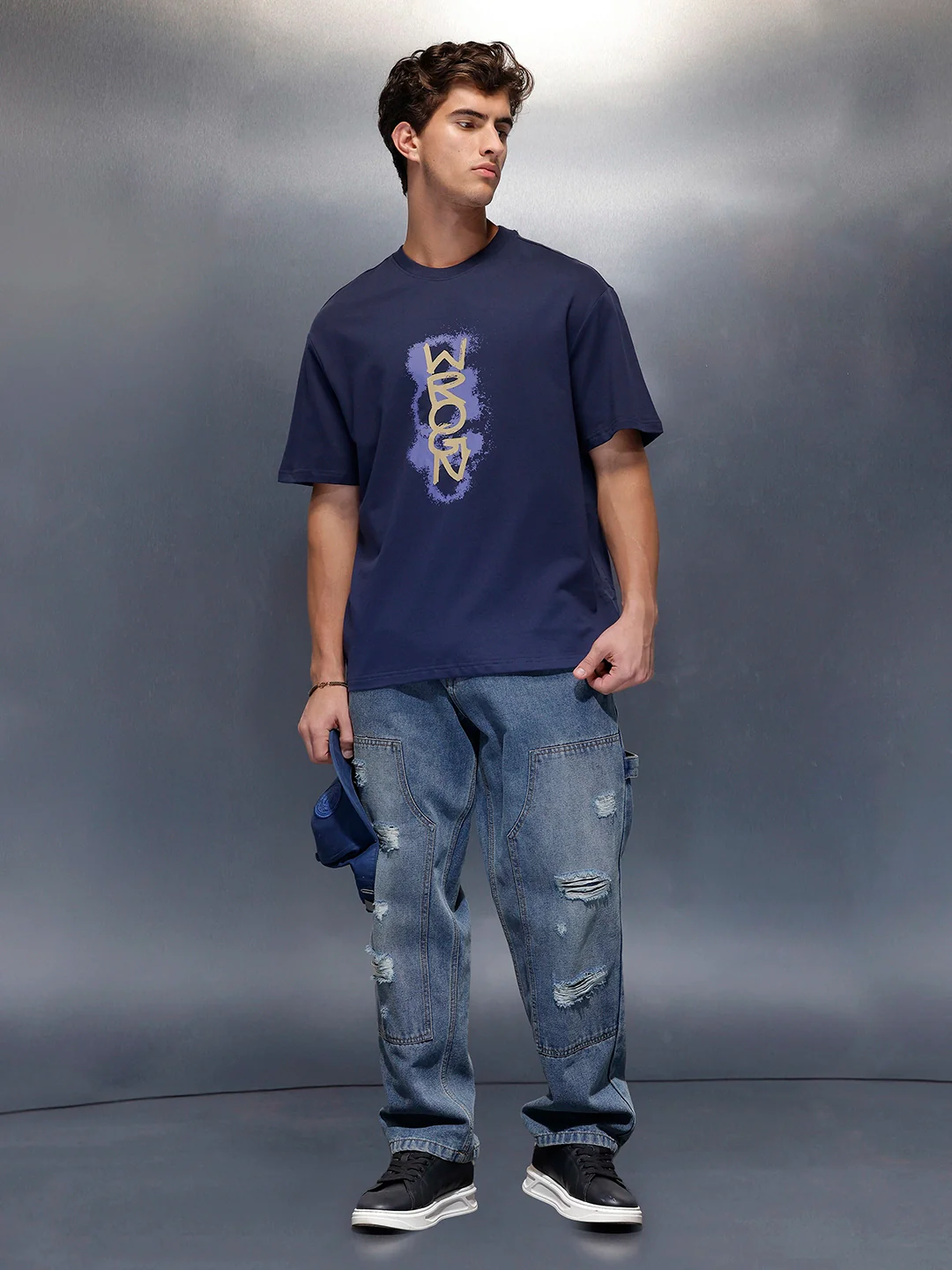 Placement Printed Regular Fit T-Shirt | Navy Blue - Image 2