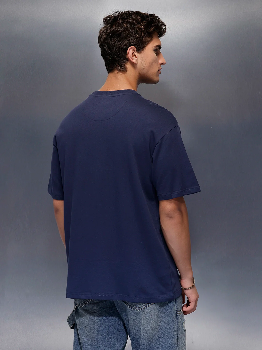 Placement Printed Regular Fit T-Shirt | Navy Blue - Image 3
