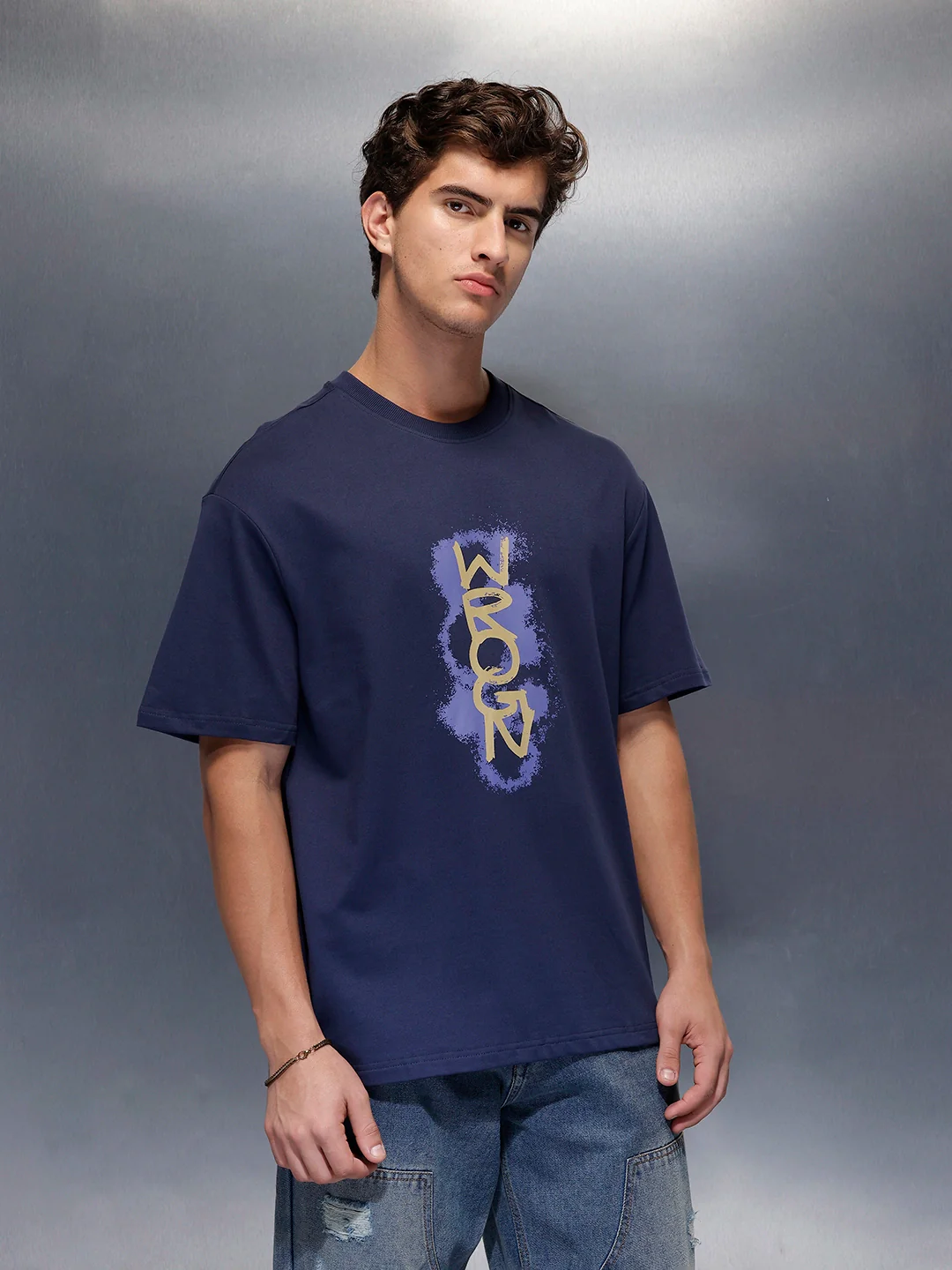 Placement Printed Regular Fit T-Shirt | Navy Blue - Image 4