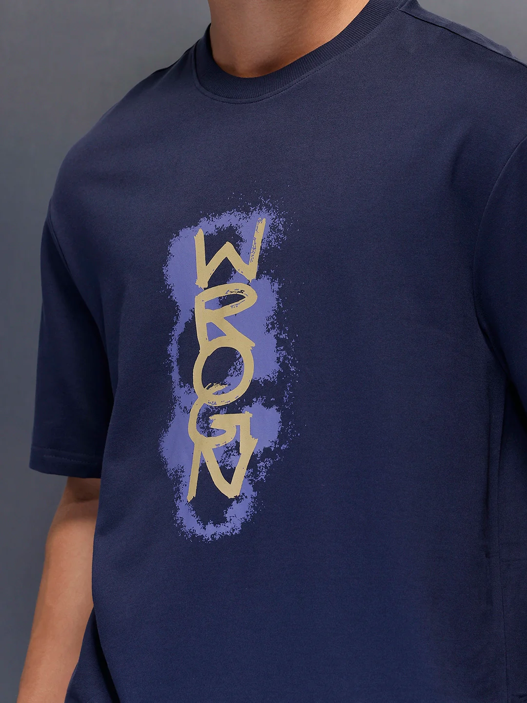 Placement Printed Regular Fit T-Shirt | Navy Blue - Image 5