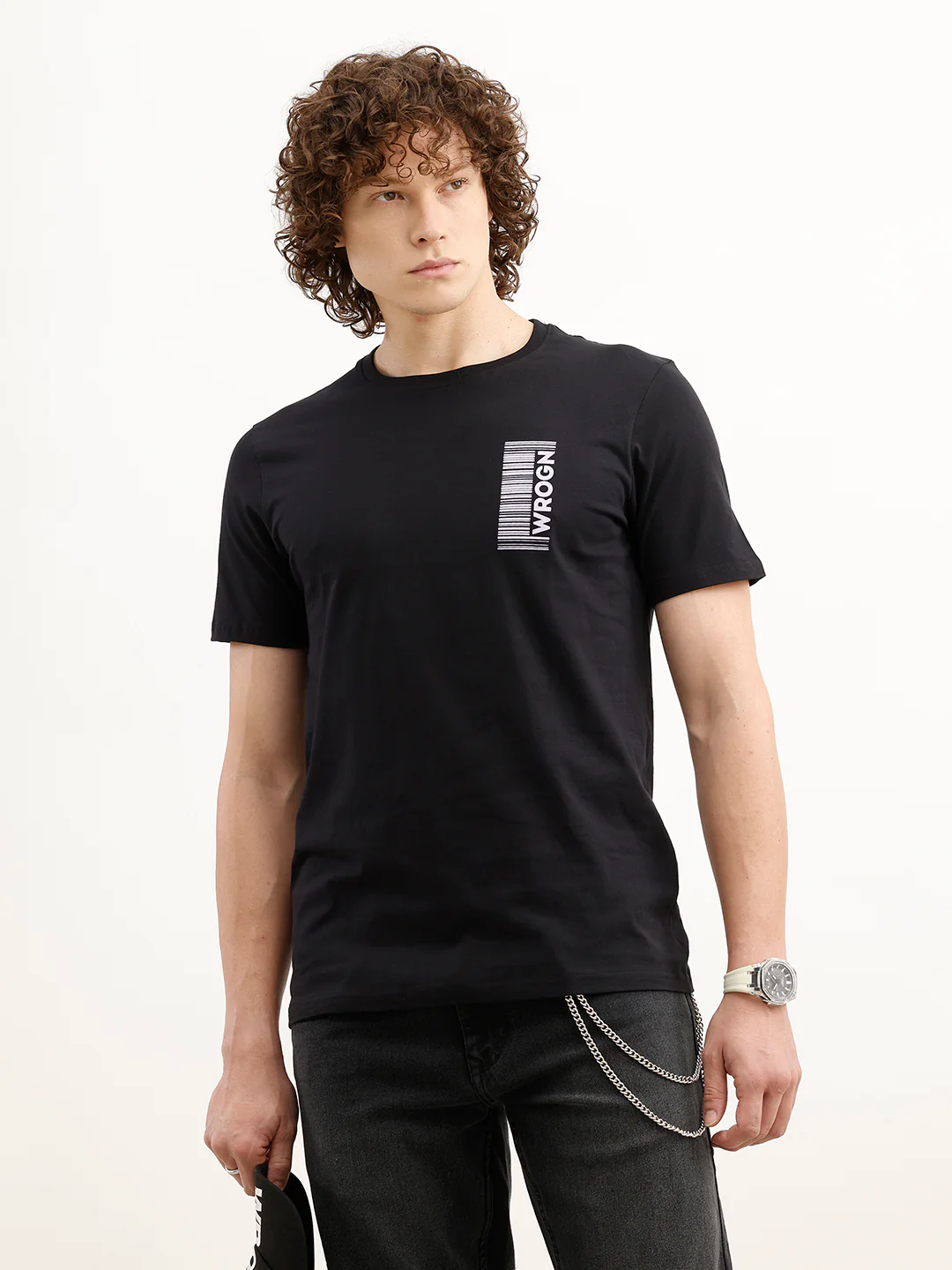 Placement Printed Slim Fit T-Shirt | Black