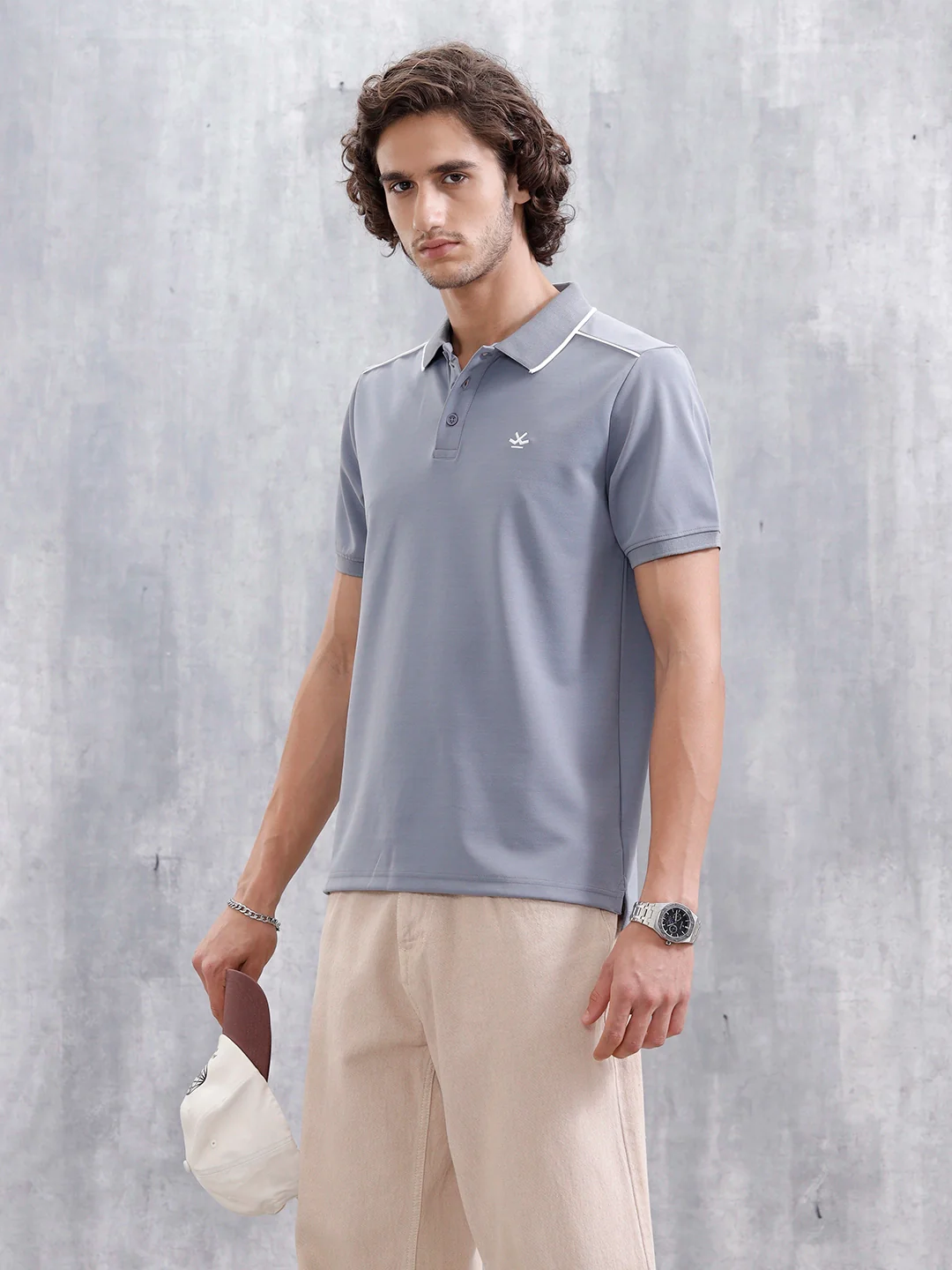 Polo T-Shirt With Contrast Trim Details | Grey