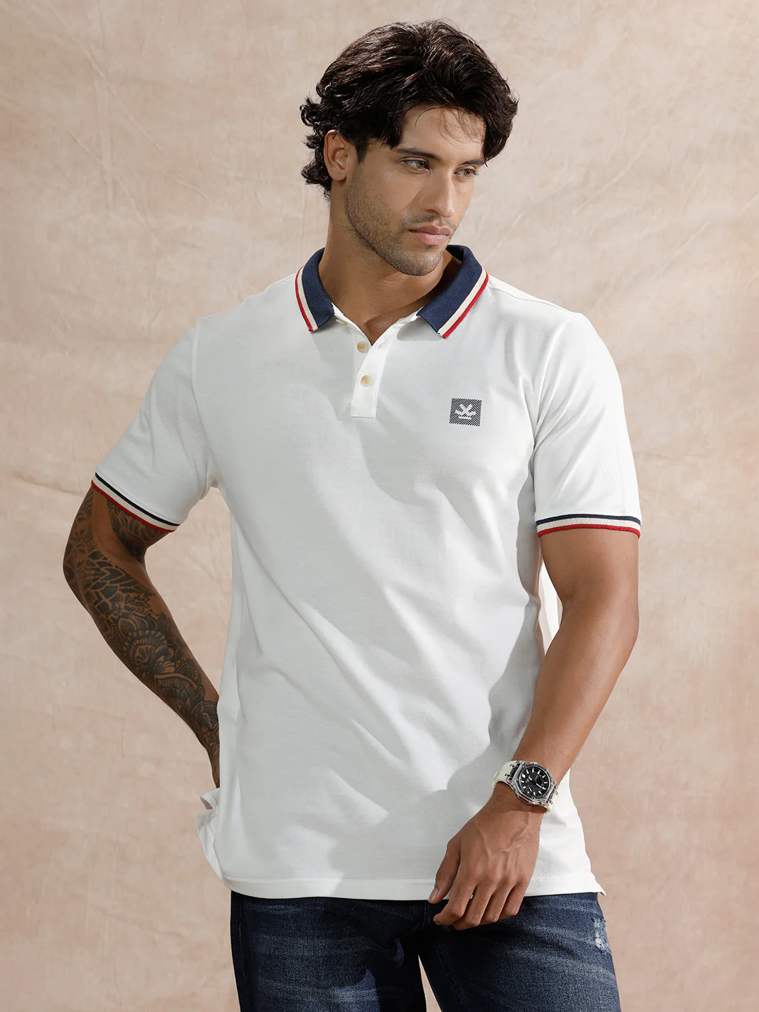 Pop Tipping Collar Polo T-Shirt | White