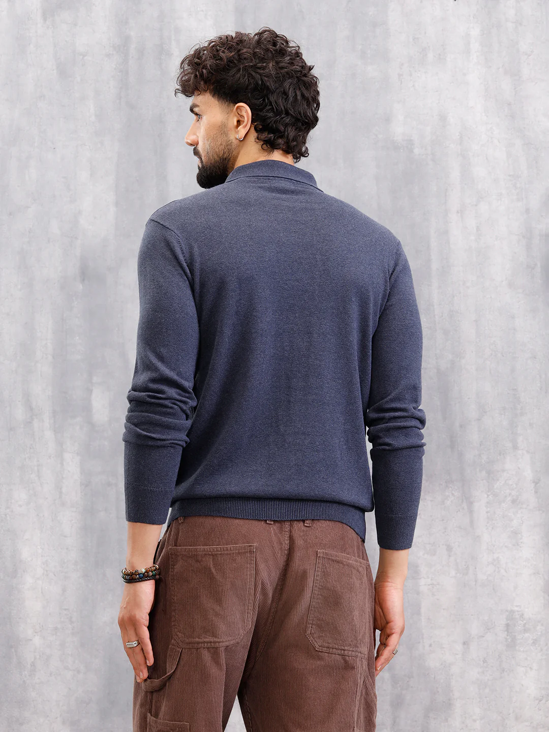 Premium Flat Knit Johnny Collar Polo T-Shirt | Navy Blue - Image 5
