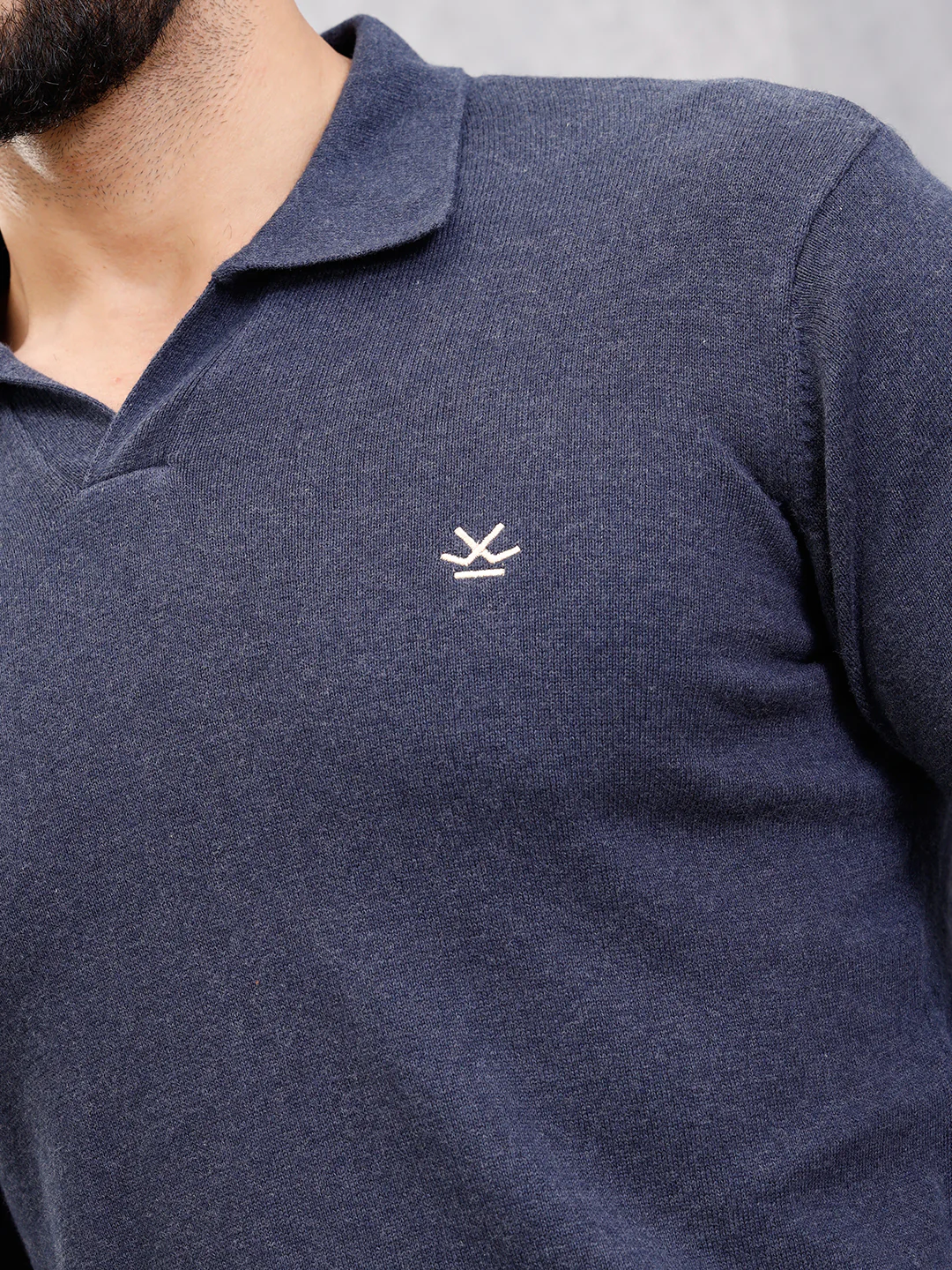 Premium Flat Knit Johnny Collar Polo T-Shirt | Navy Blue - Image 7
