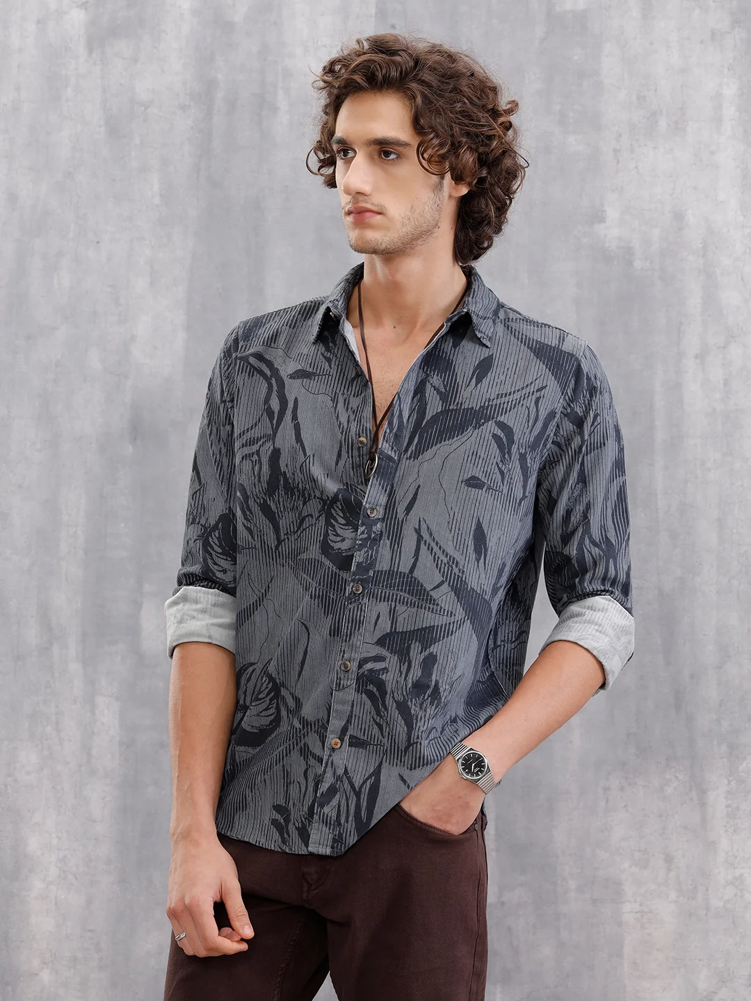 Printed Corduroy Slim Fit T-Shirt With Plush Handfeel | Black
