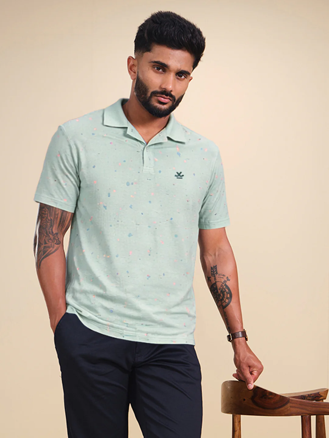 Printed Slim Fit Polo T-Shirt | Olive