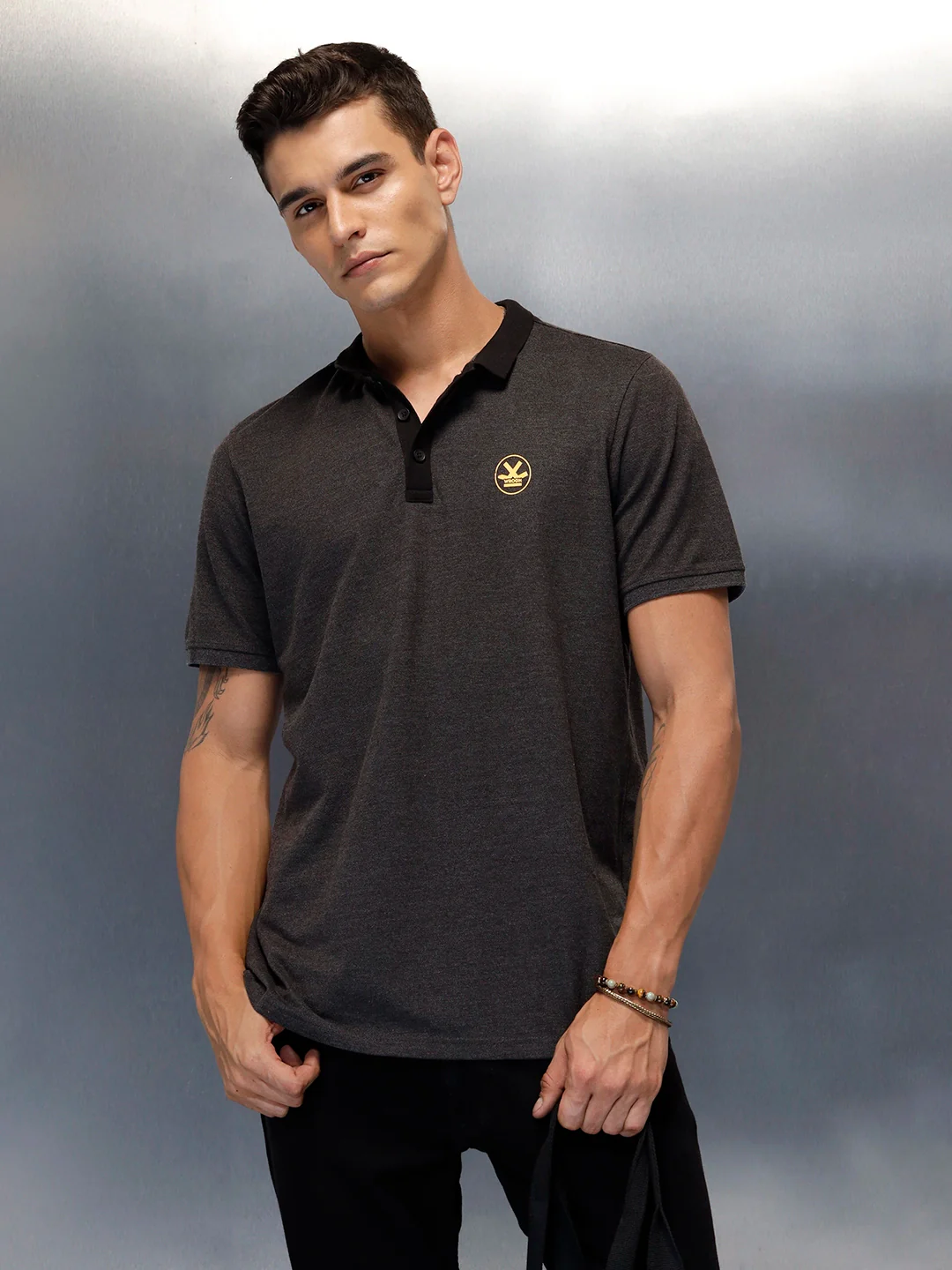 Regualr Fit Polo T-Shirt With Tonal Neck Detail | Grey